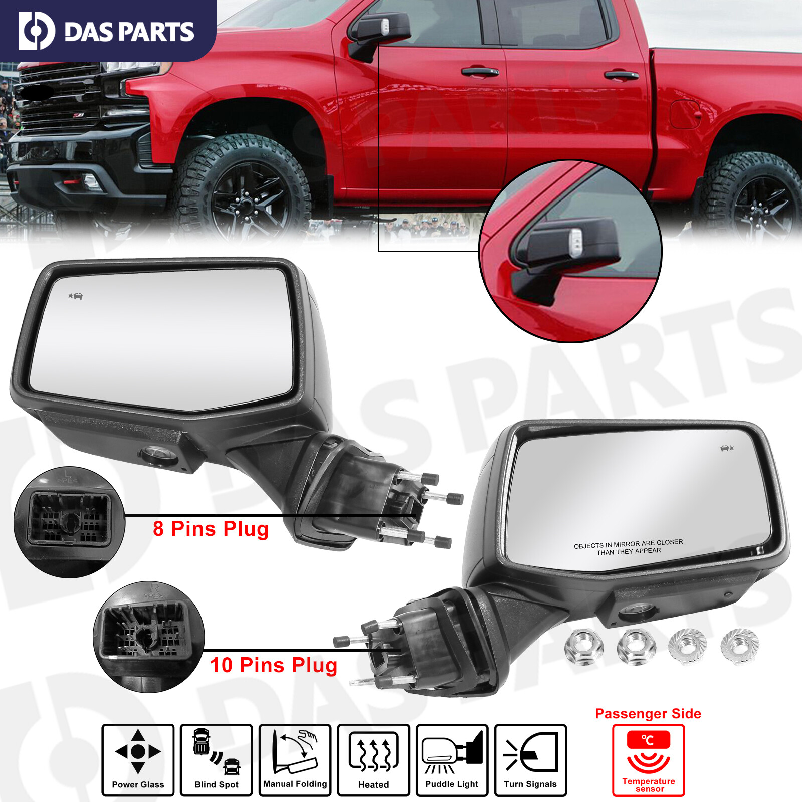 Mirror Power Glass Heat Temp Sensor Pair Left Right For 2019-2024 Silverado 1500