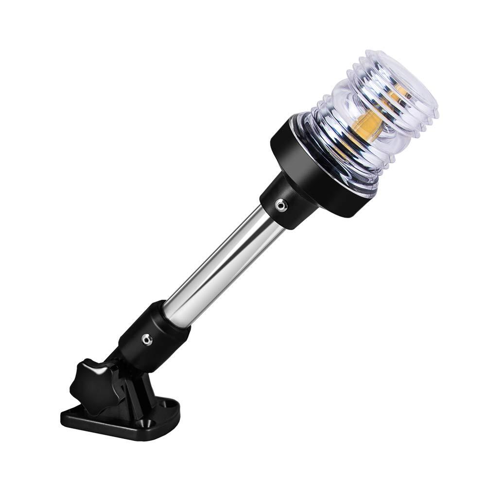 White LED Fold Down Boat Stern Light Boat Anchor Light for Pontoon and Fishin...