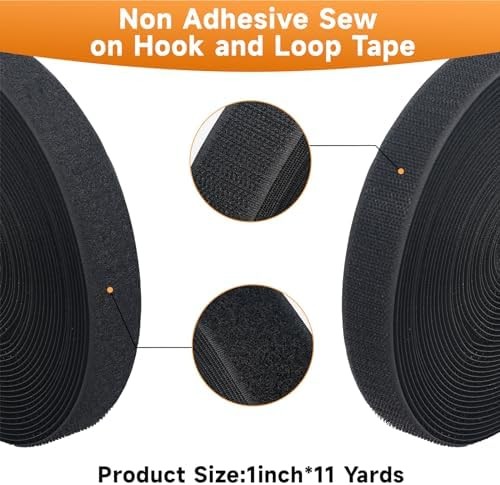 1in*11 Yard Sew On Hook and Loop Tape, Non-Adhesive Hook Loop Strips Roll, Stron