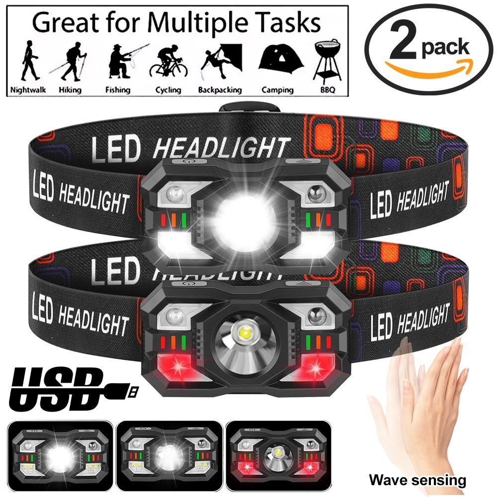 2PCS 1200Lumen Headlamp Flashlight Rechargeable Ultra Bright LED Head Lamp Torch