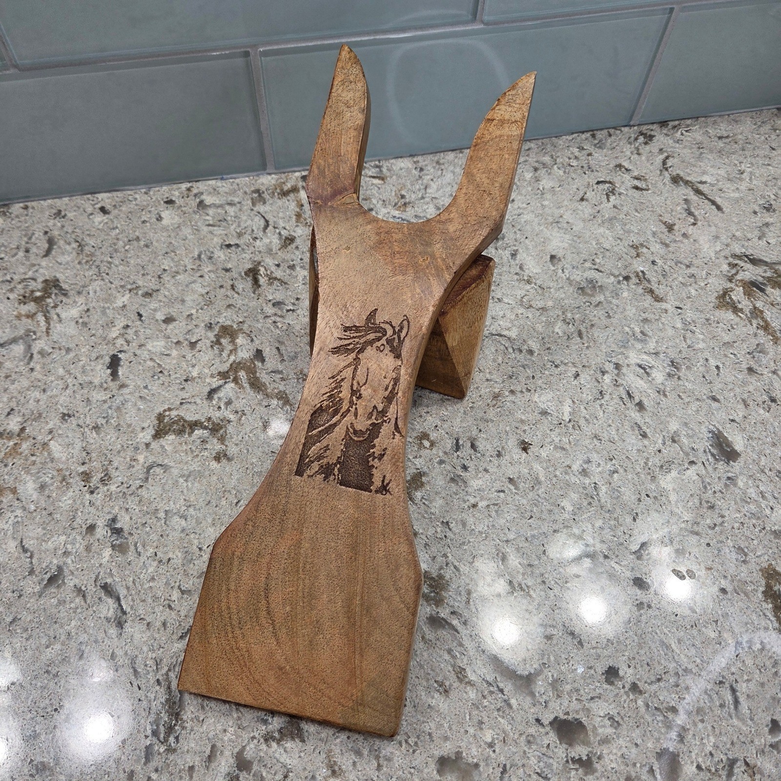 Rustic Wooden Boot Jack Horse Etched Western Boot Remover Handcrafted Cowboy