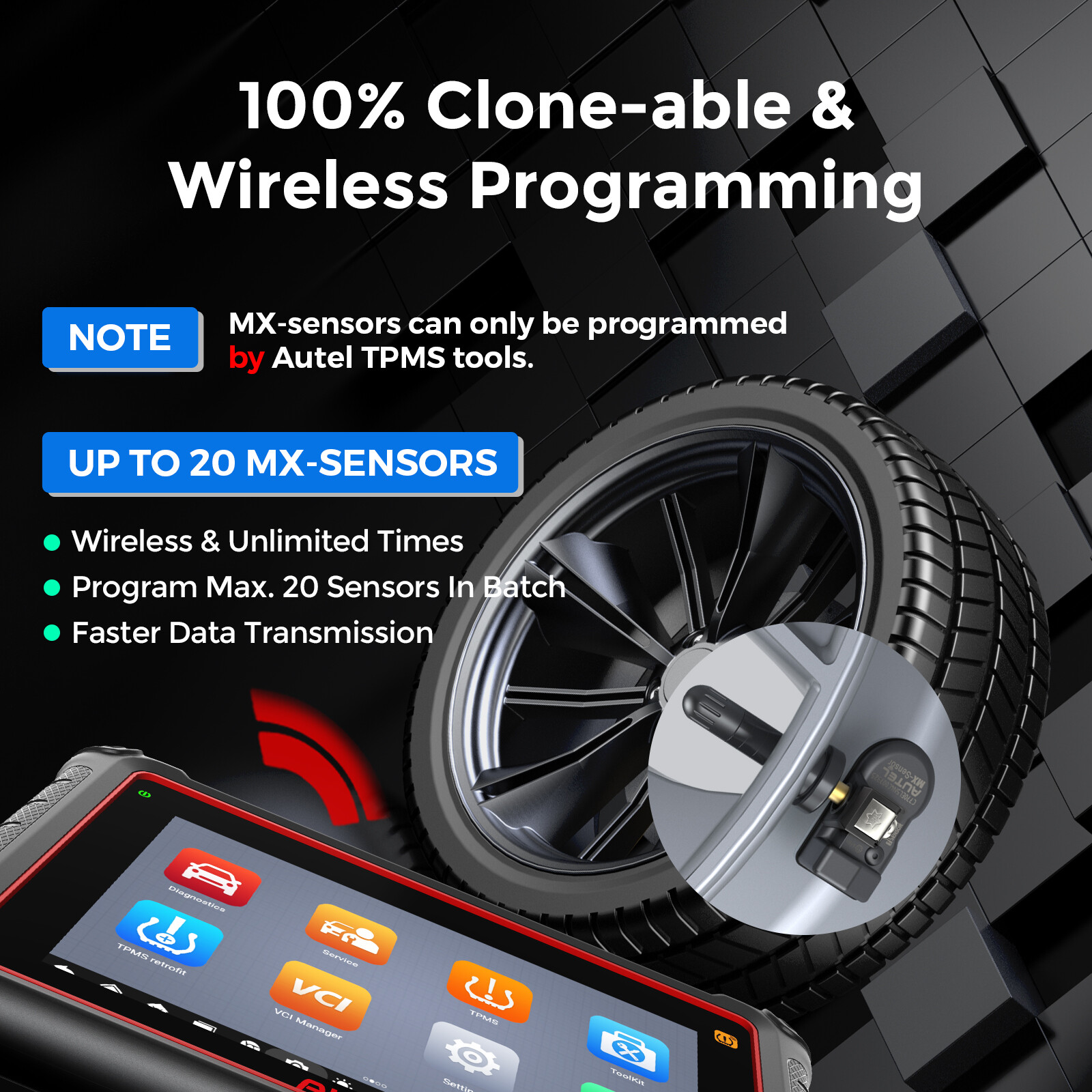 Autel TPMS Sensor MX-Sensor 315MHz & 433MHz Programmable Universal Rubber Valve