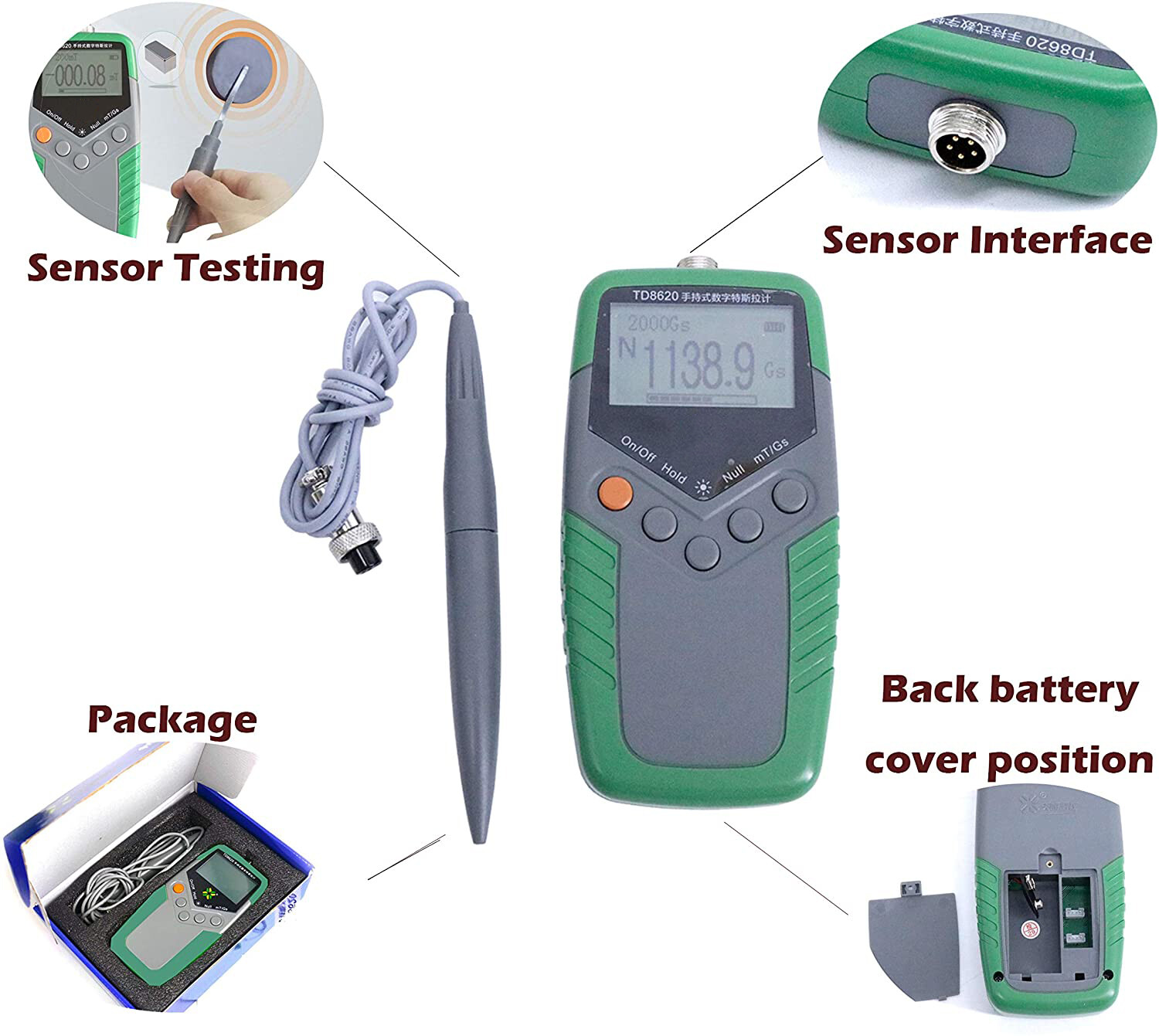 Digital Gaussmeter Tesla Meter Tester with Accuracy 1 Percent Max Range 2000mT