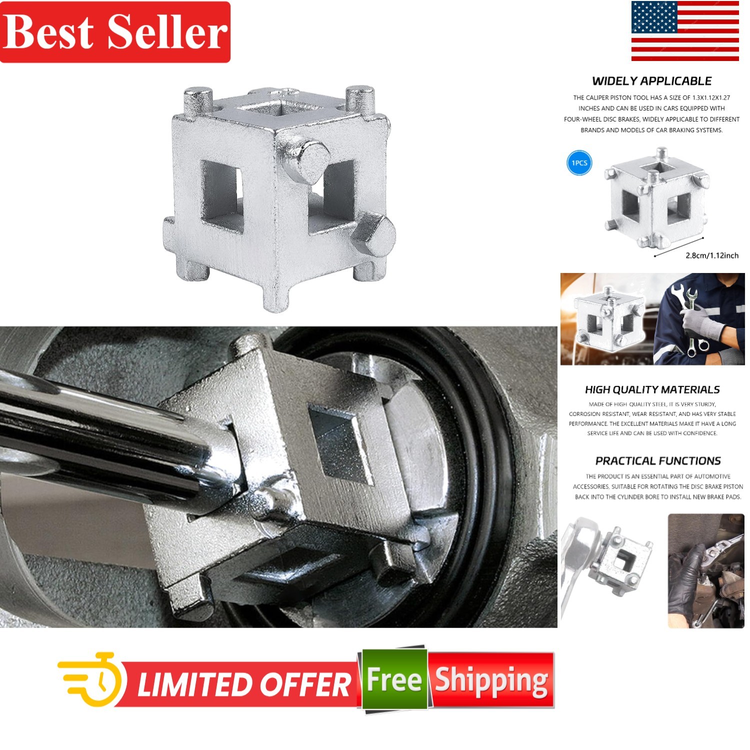 Car Brake Caliper Compression Tool Universal Steel Brake Piston Compressor Kit