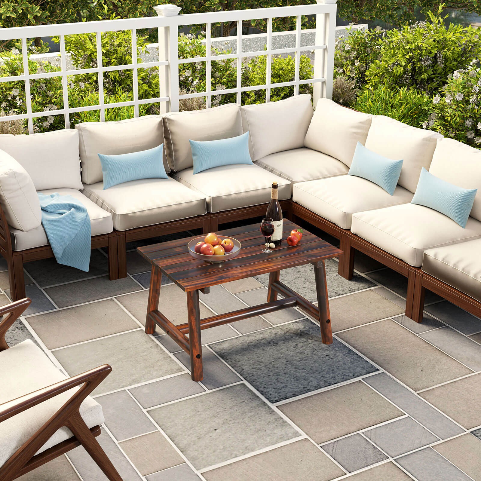 Outdoor Coffee Table with Slatted Tabletop Rectangle Side Table for Garden