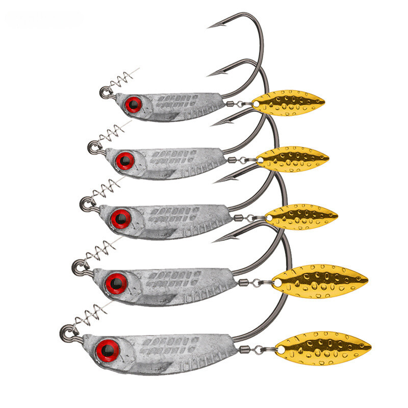 10PCS Offset Hooks Weighted Fishing Hook Wide Gap Weedless Hook Worm & Spinner