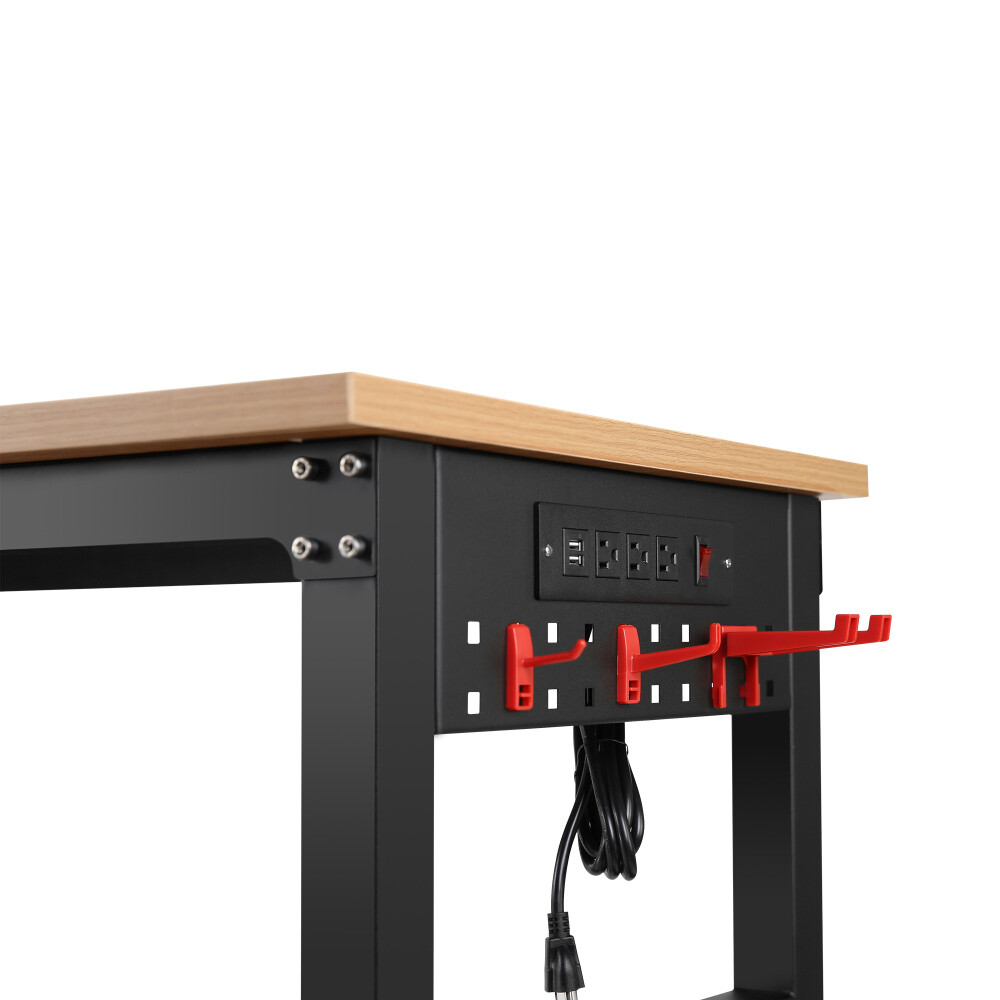 Rolling Heavy-Duty Adjustable Workbench with Power Outlet and Wheels