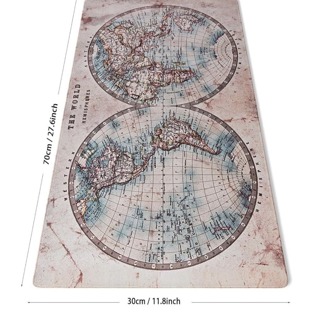 World Map Gaming Computer Mat Keyboard Mouse Pad 70 X 30 Cm