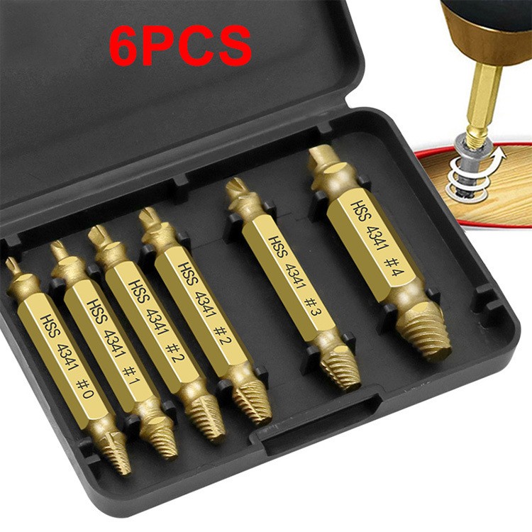 6 Piece Damaged Screw Extractor Tip Drill Bit Stripped &Broken Bolt Removal Tool