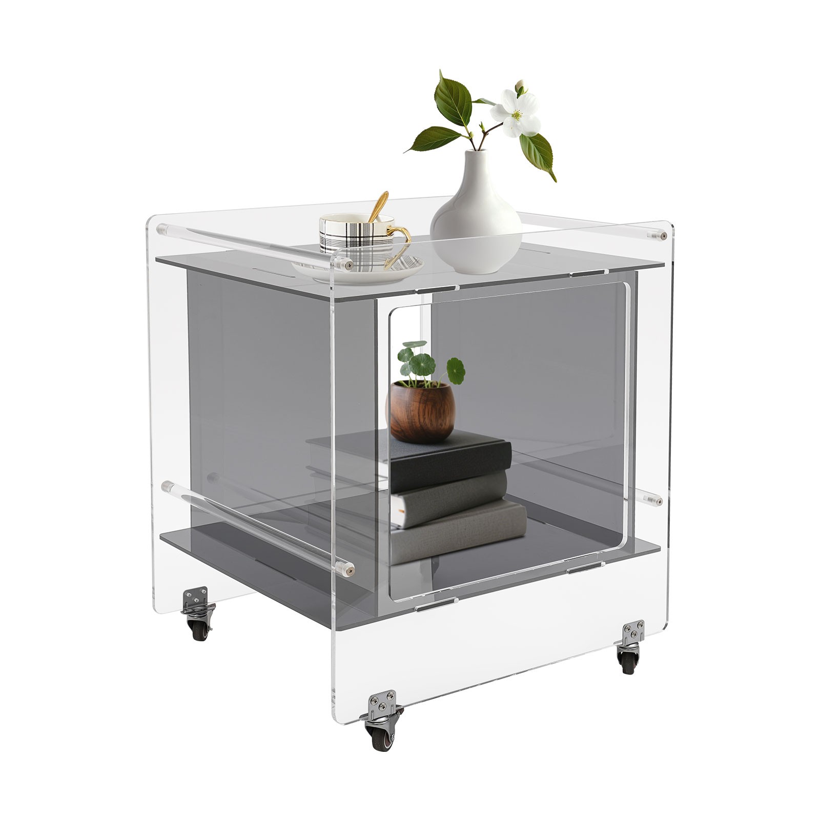 46x40x55cm Side Table Acrylic Mobile Table Multifunctional End Table with Wheels