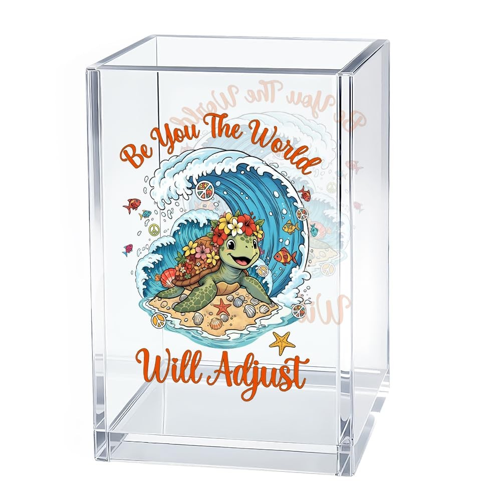Gkodw Be You The World Will Adjust Pen Holder 2.57x2.57x3.95in, Transparent60