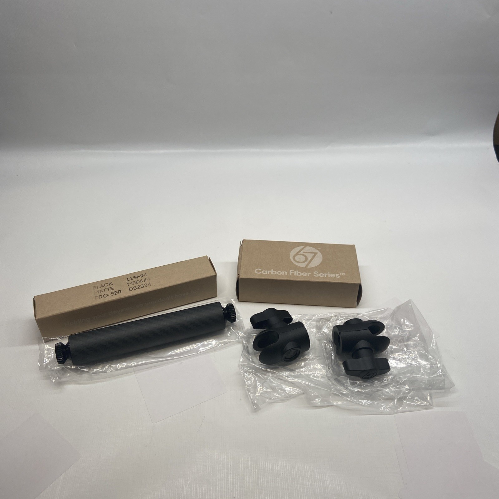 67 Designs Carbon Fiber 115mm Mount Arm 20mm Clamp Set Black Pro Series R14044