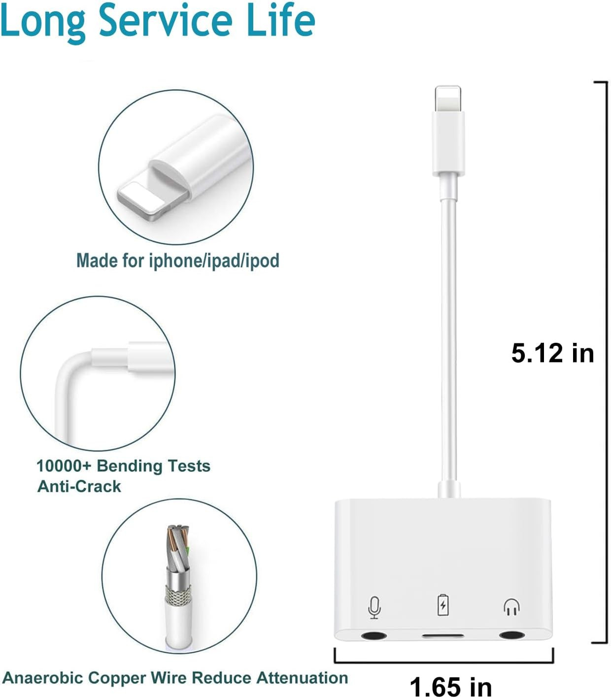 Iphone Microphone Adapter for Live-Streaming Lightening to Microphone & 3.5Mm He