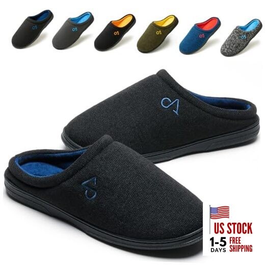 Men's Cozy House Slippers Indoor Shoes Memory Foam Insoles & 11-12 Black/Navy