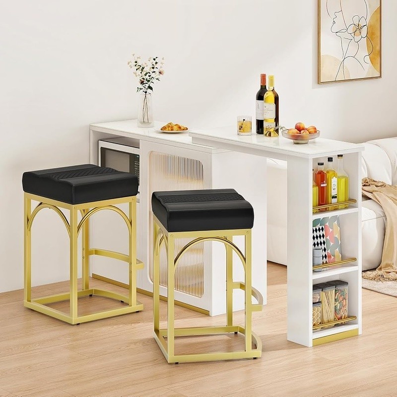Plush Counter Height Bar Stool Set of 2 Velvet Cushion Ergonomic Metal Frame New