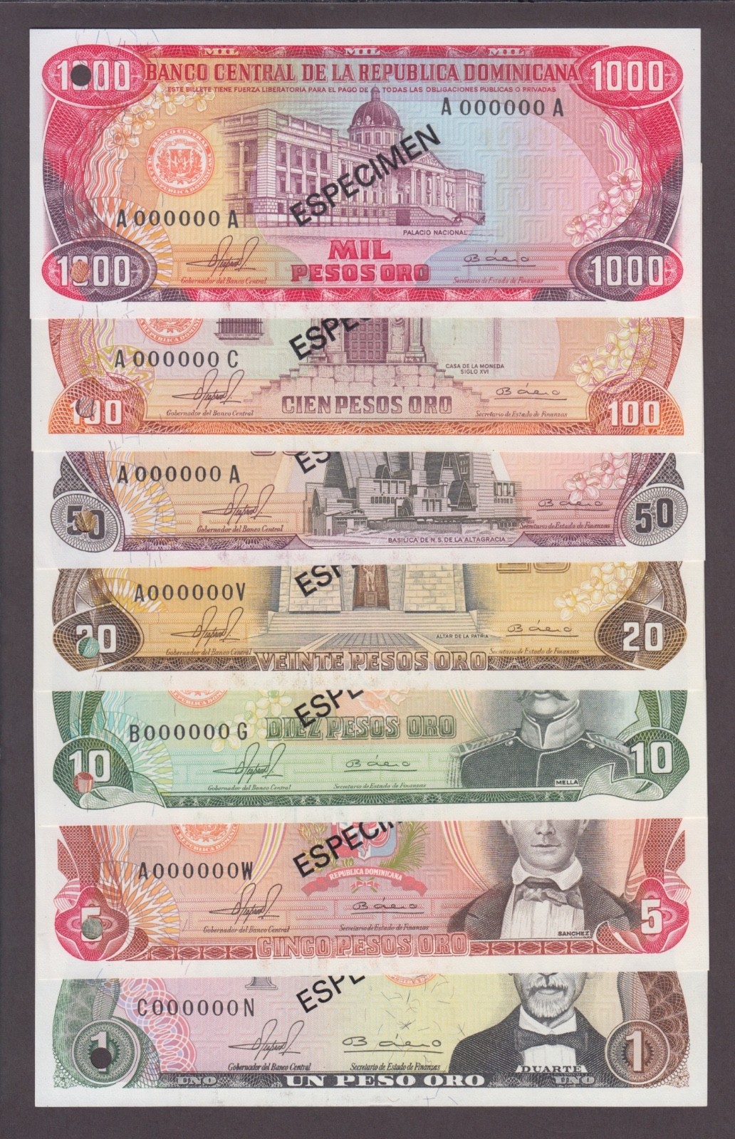 DOMINICAN REPUBLIC P.S. SPECIMEN SET 1981 7 VALUES -COMPLETO  UNC 2509