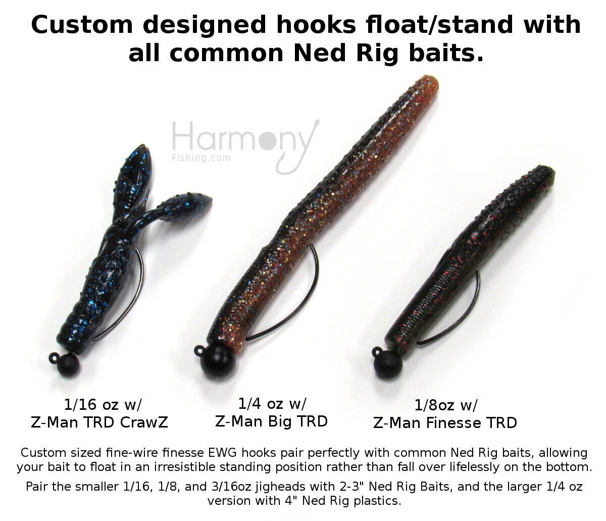 Harmony Fishing - Tungsten Offset Weedless Ned Rig Jigheads (5 Pack)