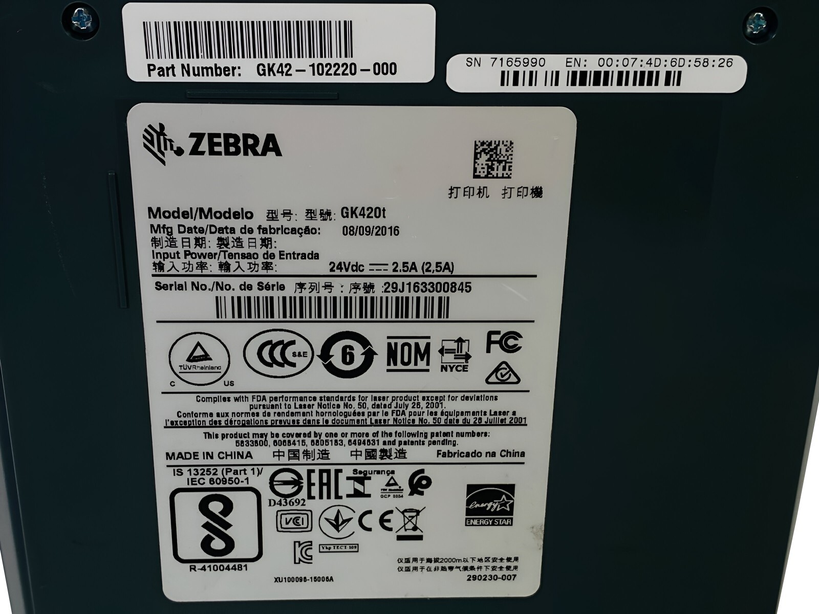 FULLY TESTED Zebra GK420T Thermal Transfer Barcode Label Printer USB Ethernet