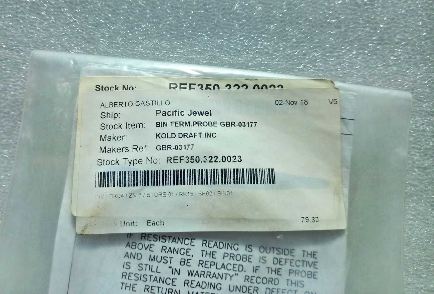 Kold Draft GBR-03177 Bin Thermistor Probe Kit GBR03177