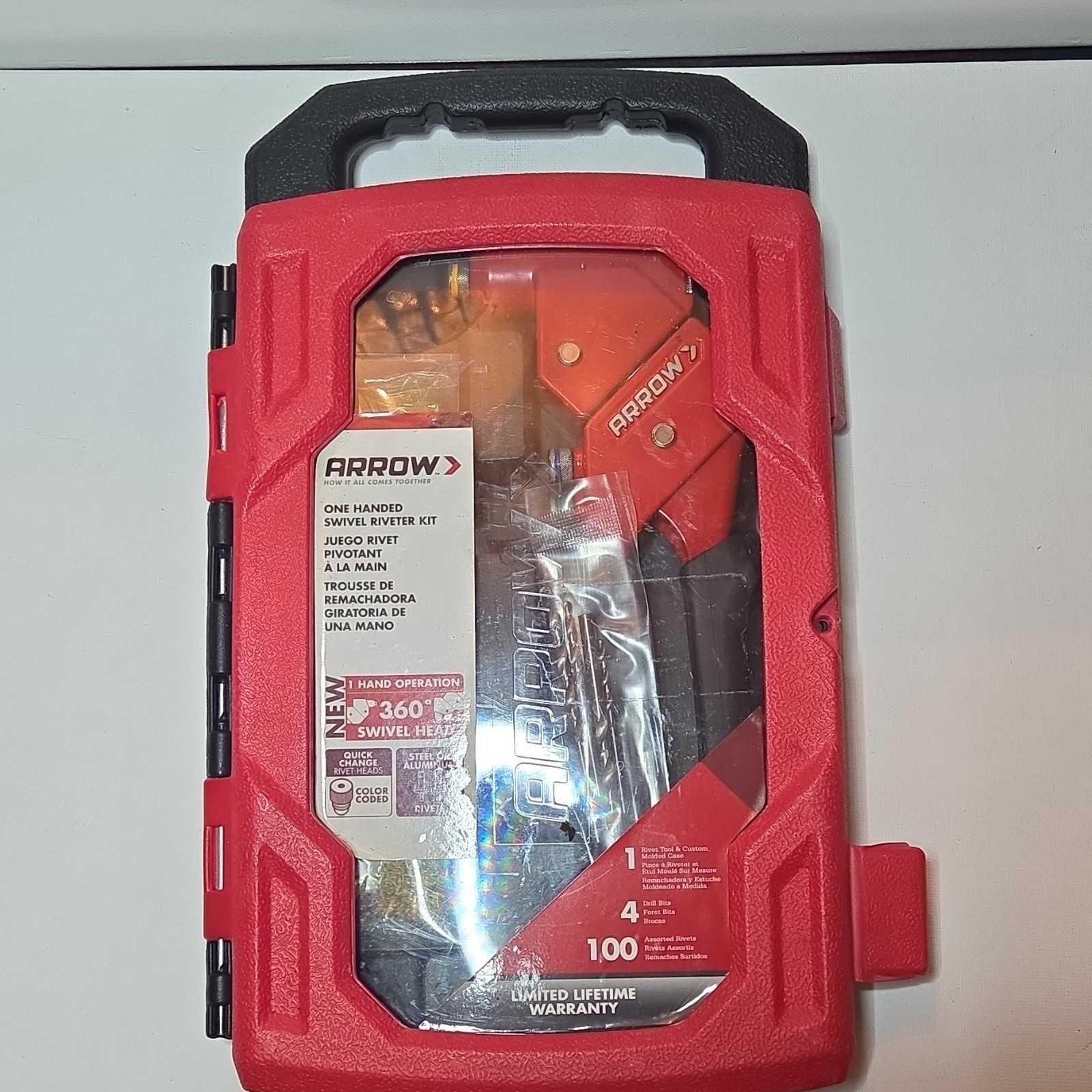 Arrow RT187SHK One-Handed Swivel Riveter Kit, Steel/Aluminum, 3/16 in, Red/Black