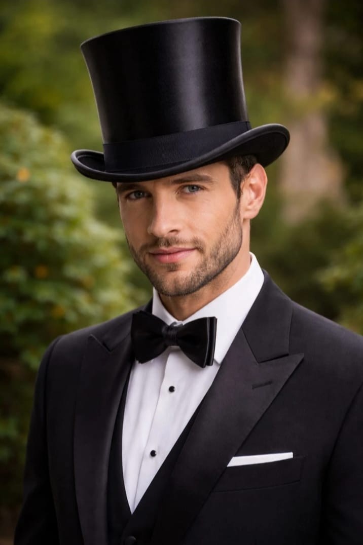 Handmade Pure Black Silk Tall Top Hat - Vintage Premium Classic Western Style