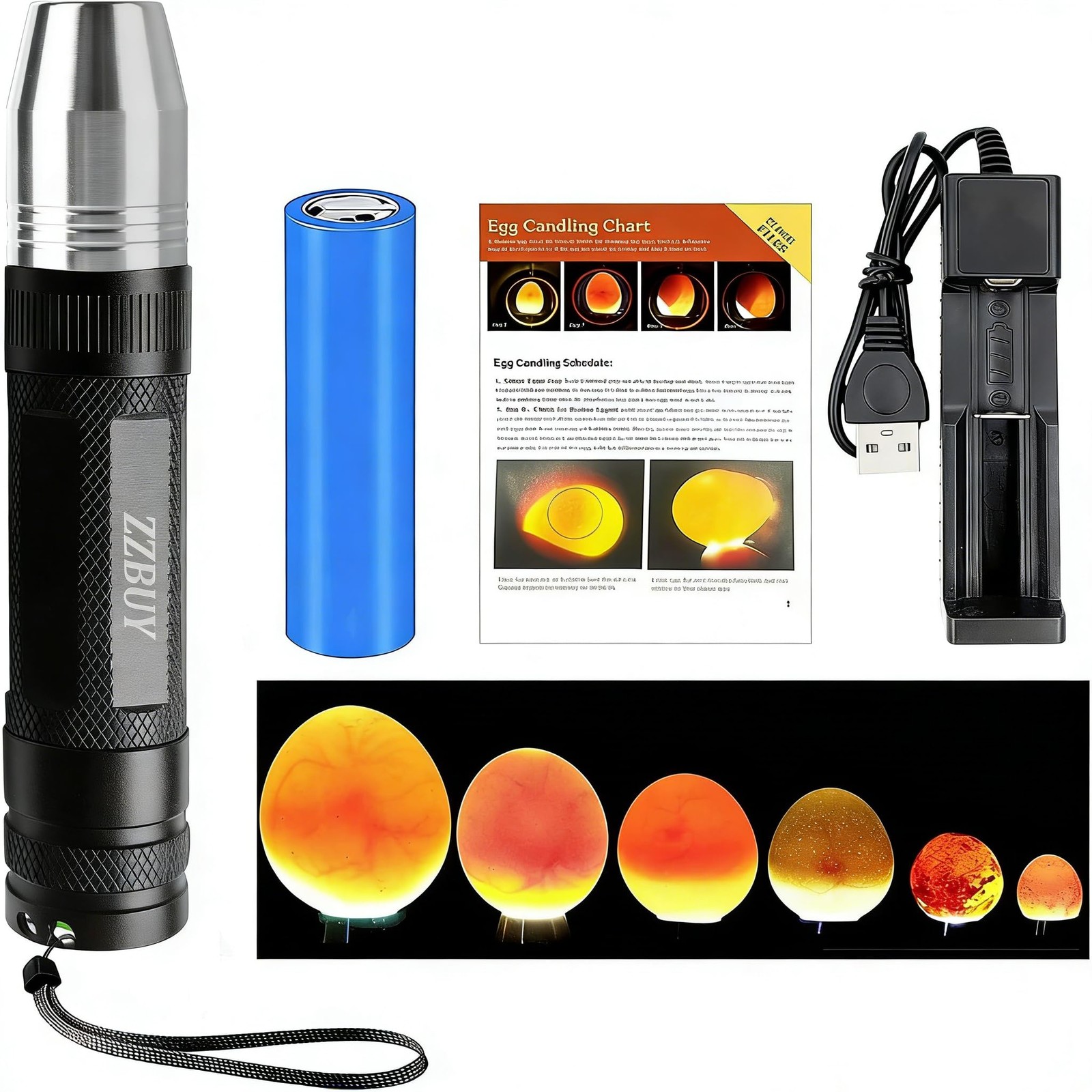 Egg Candler for Chicken Eggs, Rechargeable USB Egg Candling Light for Dark Eg...