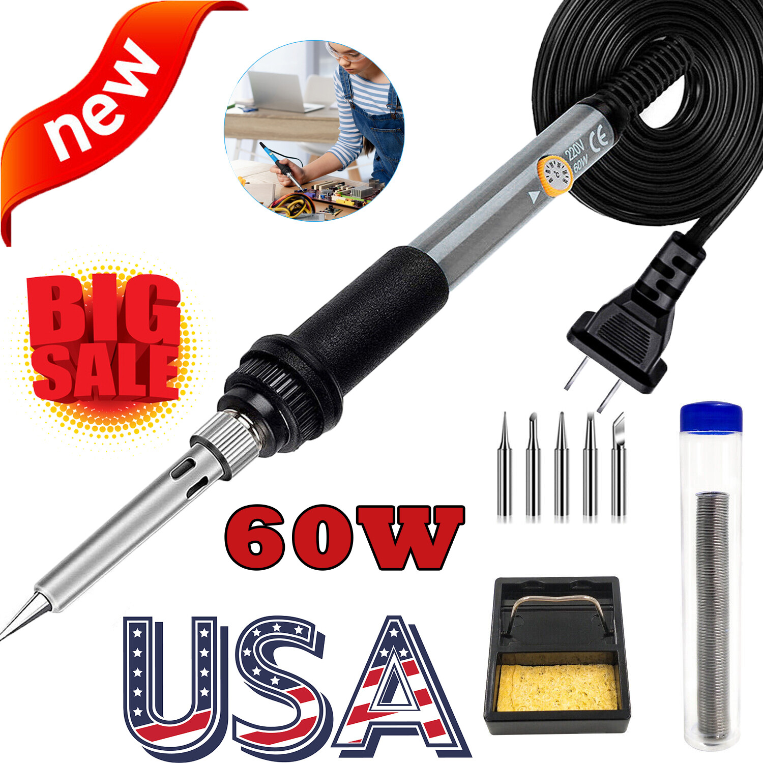 Soldering Iron Electric Gun Adjustable Temperature 60W Welding Solder Wire Kits