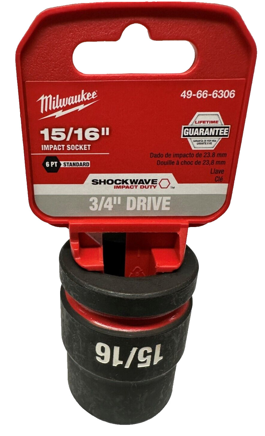 Milwaukee 49-66-6306 3/4" Drive Standard Length Impact Socket 15/16" 6 Point