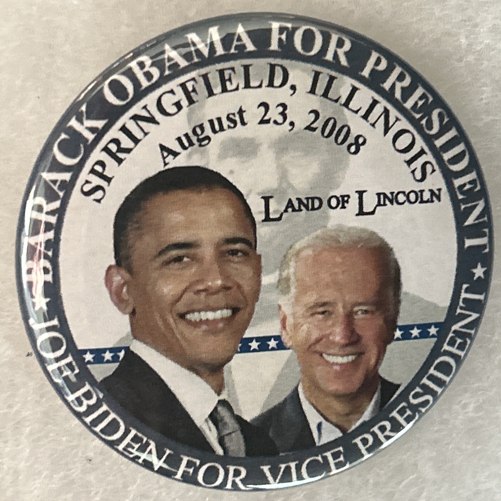 Obama Biden jugate Springfield Illinois One Day Event  2 1/4” pinback button pin