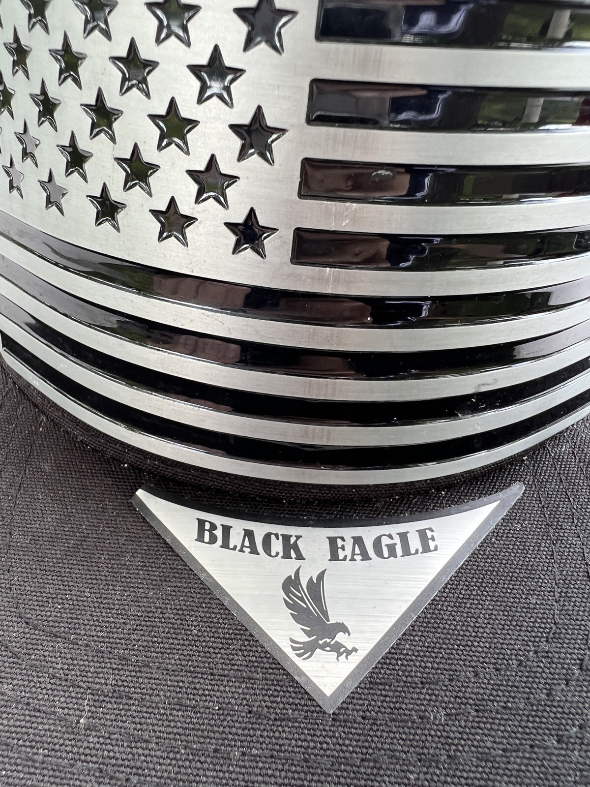 Black Eagle Hat Snapback w/Metal American Silver Flag Riveted on Front EUC