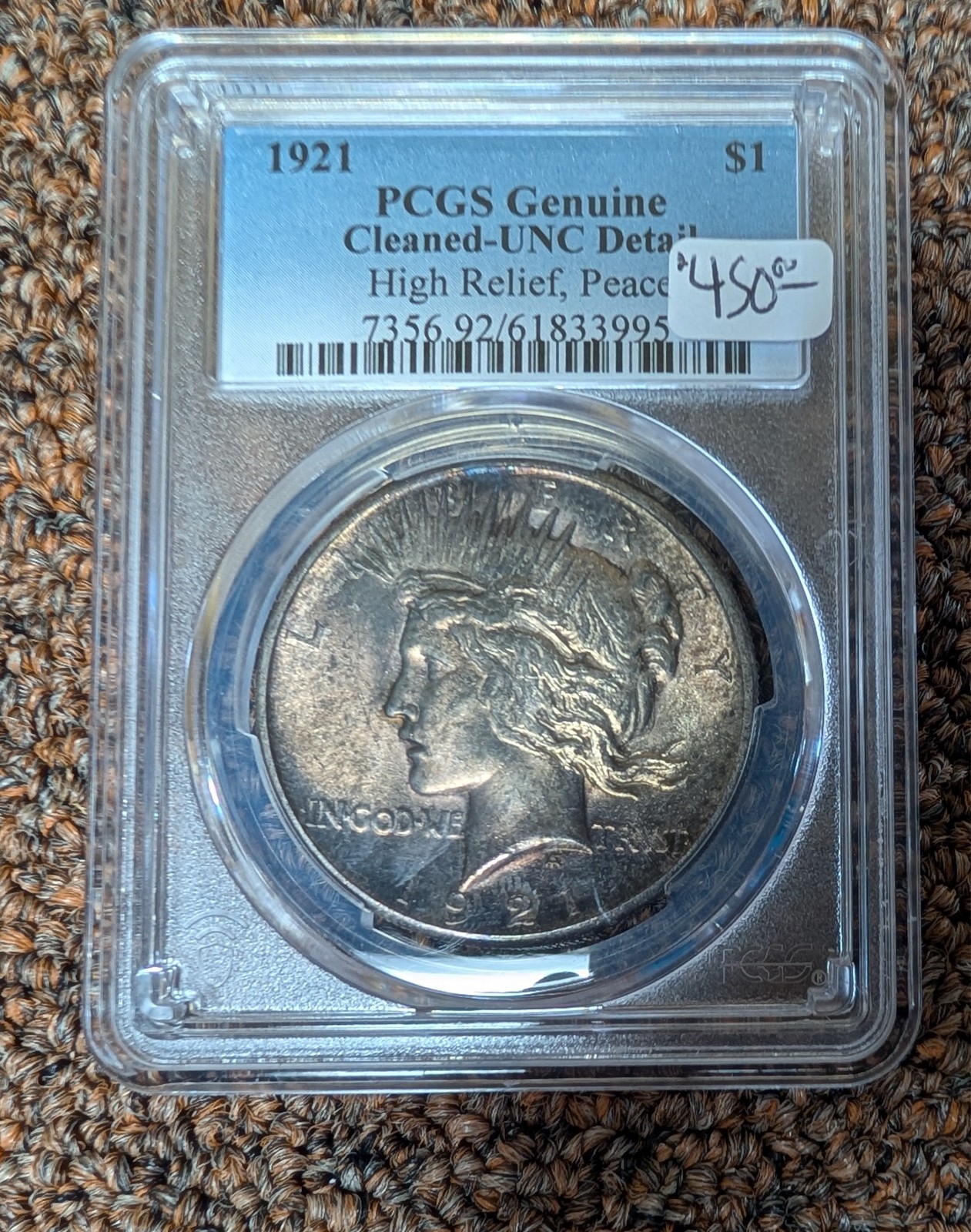 1921 Peace $1 PCGS Genuine Cleaned-UNC Detail High Relief