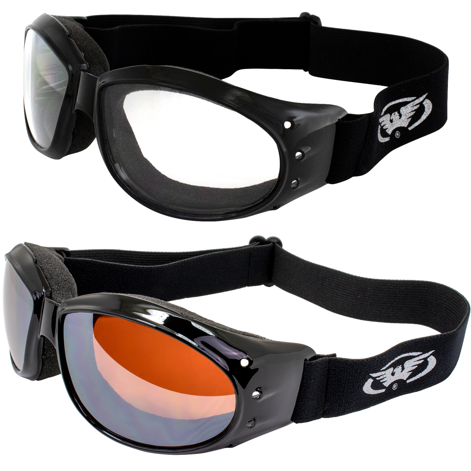 2 Motorcycle Riding Dirt Bike GOGGLES  Clear Lens & Driving Mirror Lens & 2