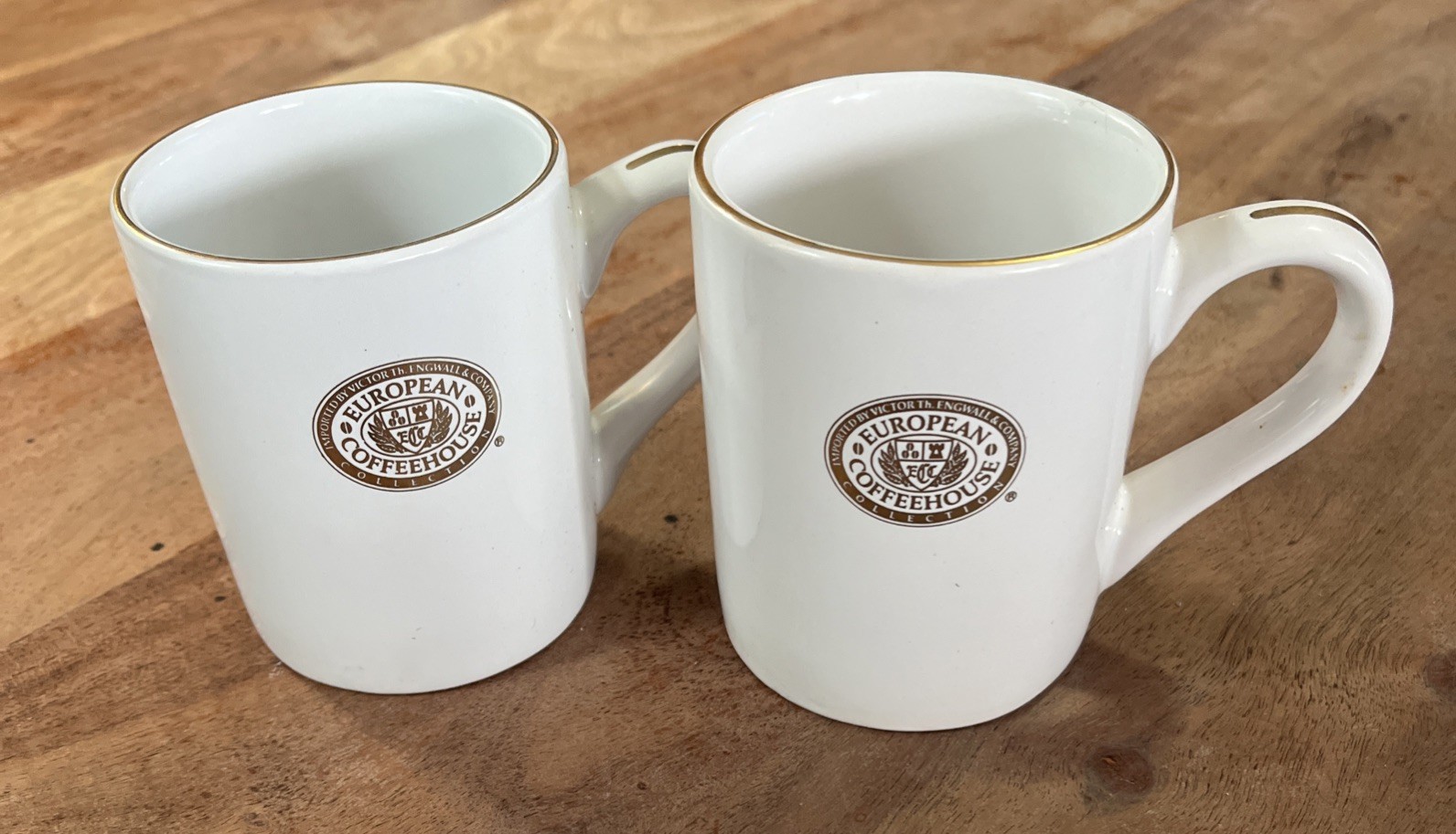 Pair Of European Coffeehouse Collection Gold Emblem Mug