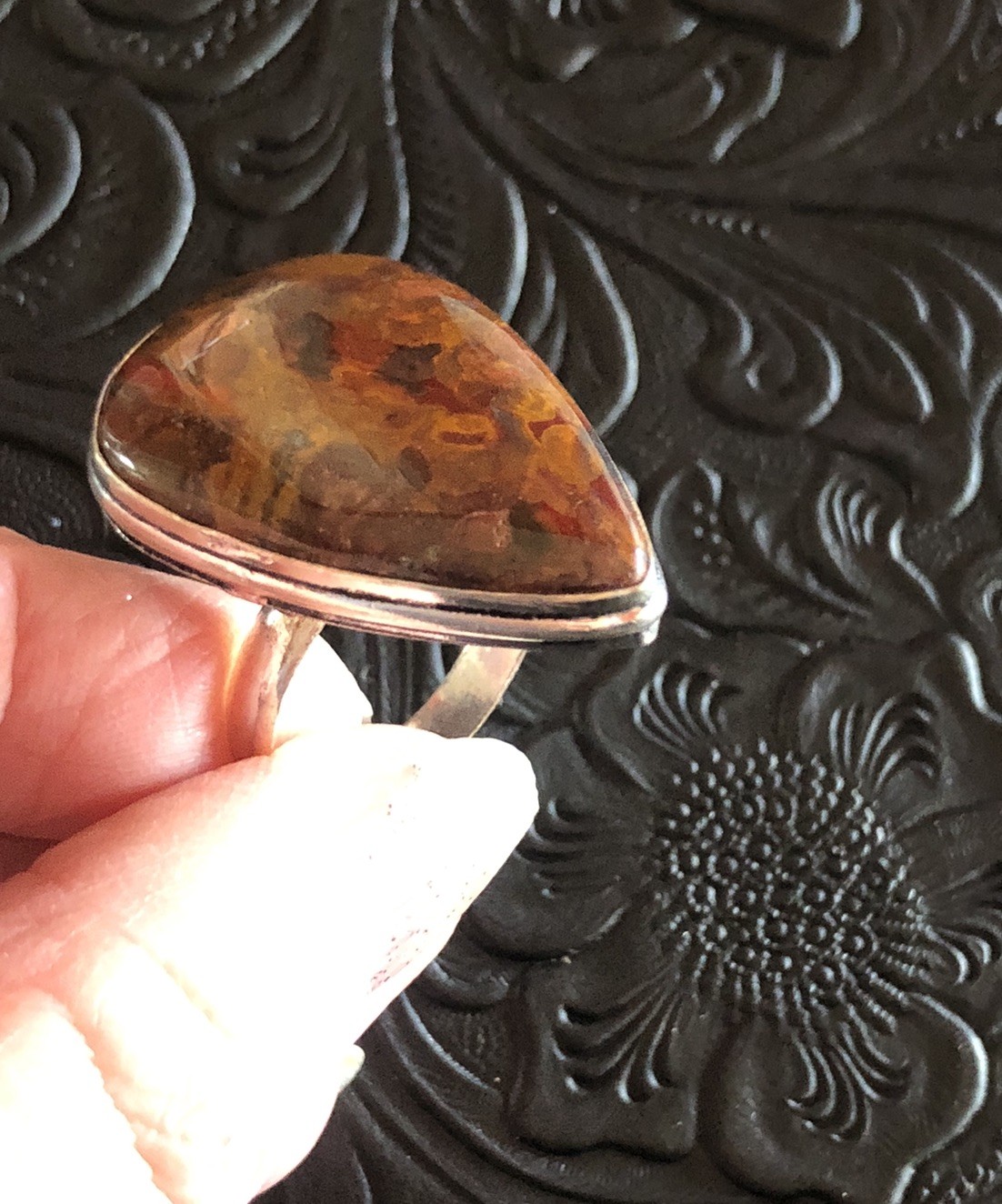 Artisan Red Jasper Arrow Ring Shadow Bezel Size 10.5