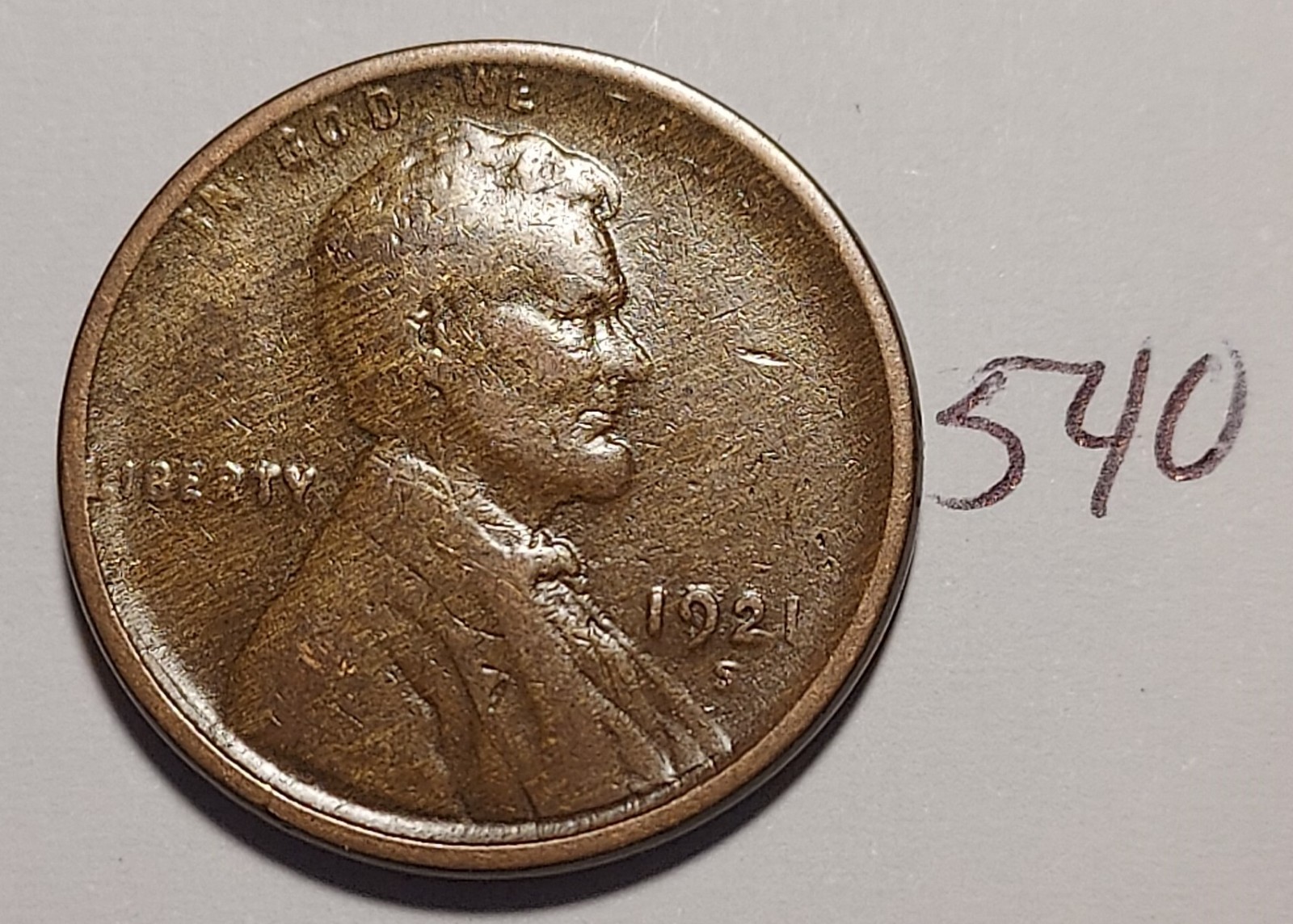 1921-S Lincoln Wheat Cent  FINE - VERY FINE  #540