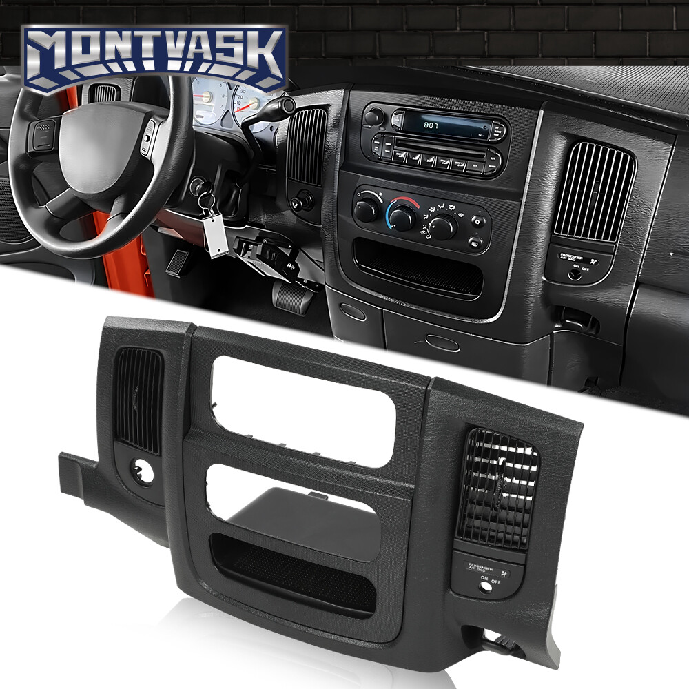 Fit For 02-05 Dodge Ram Dash Radio Bezel Climate Trim Panel Vents Storage Black