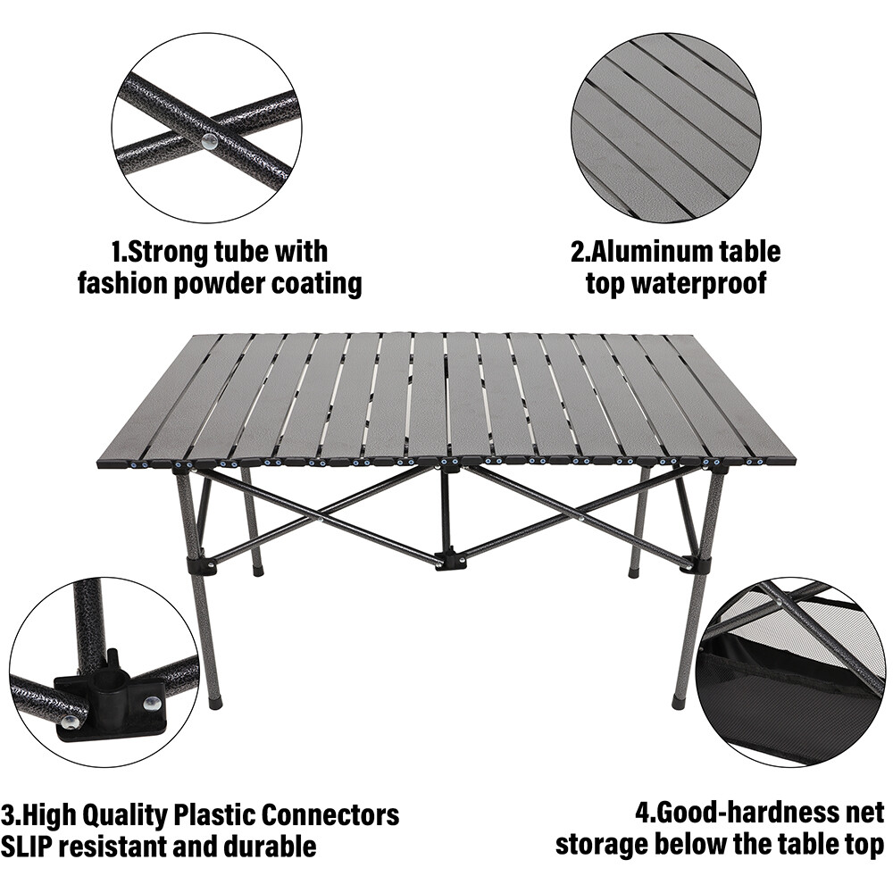Portable Folding Aluminum Camping Table Roll Up Outdoor Picnic Table Storage Bag