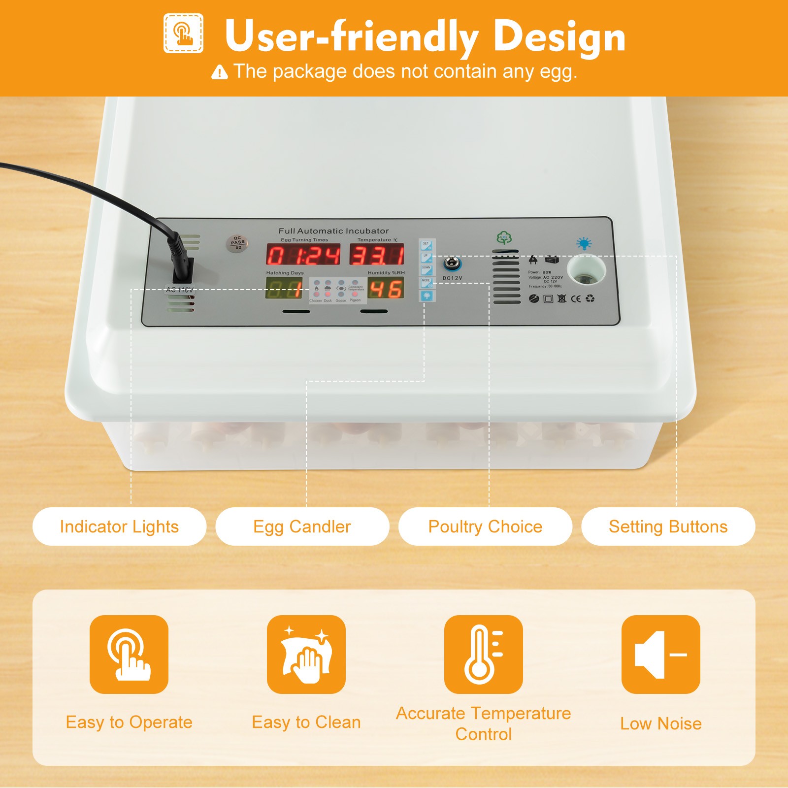 Egg Incubator 64 Eggs Fully Digital Automatic Hatcher Fits Hatching Chicken Farm