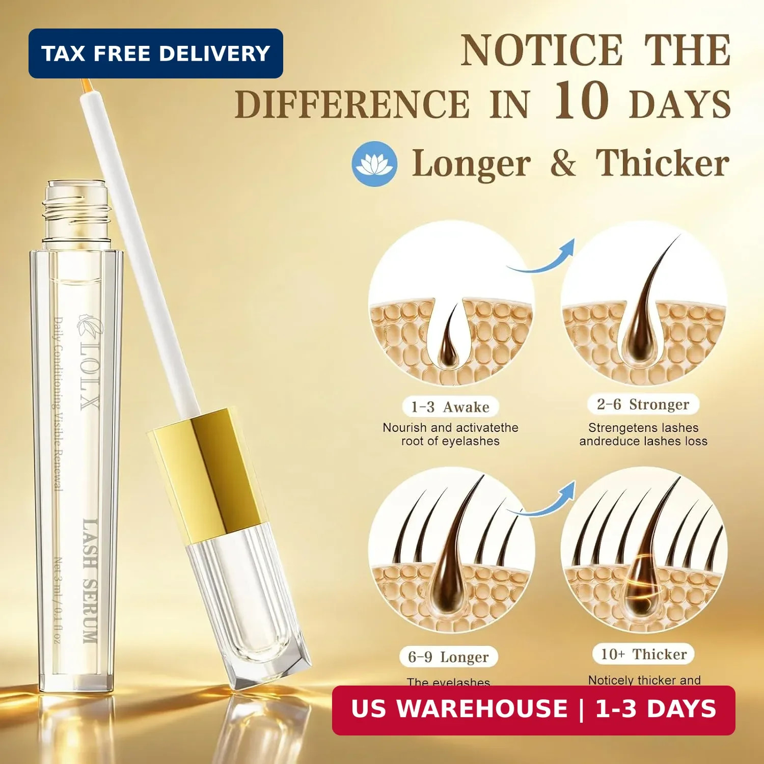 Lash Serum for Eyelash Growth, Peptide Infused Formula - Visible Results in 7 Da