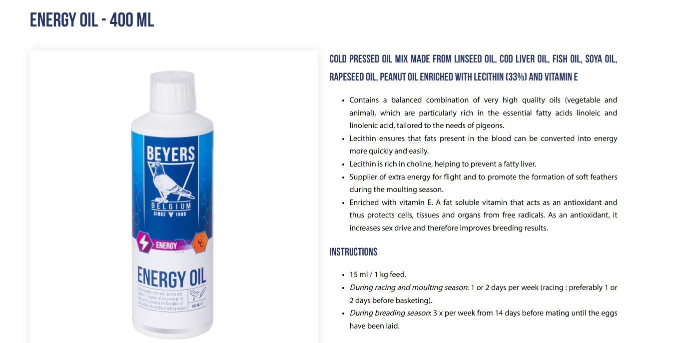 Energy Oil for Racing Pigeons