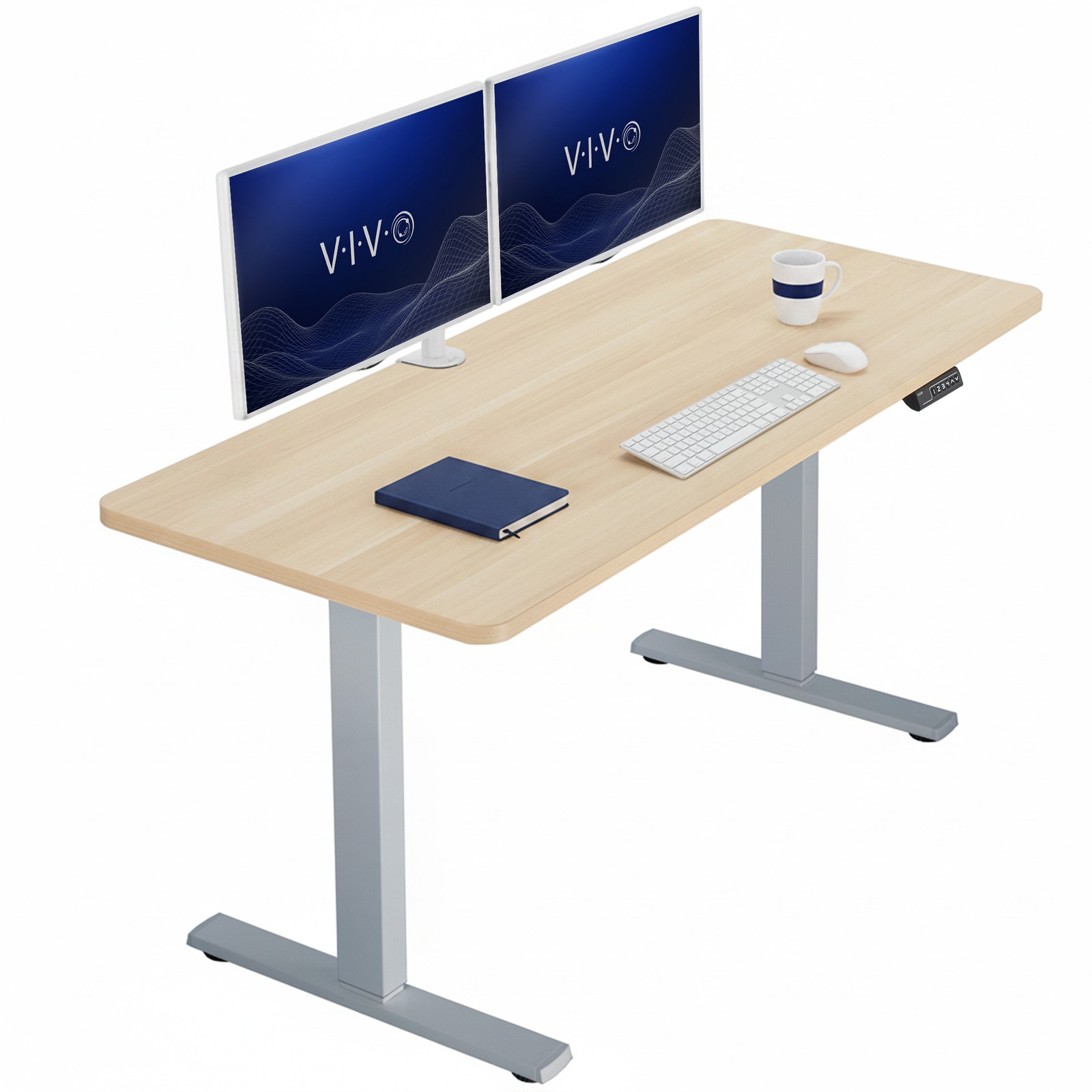 VIVO Electric 60” x 24” Stand Up Desk, Light Wood Table Top, Gray Frame