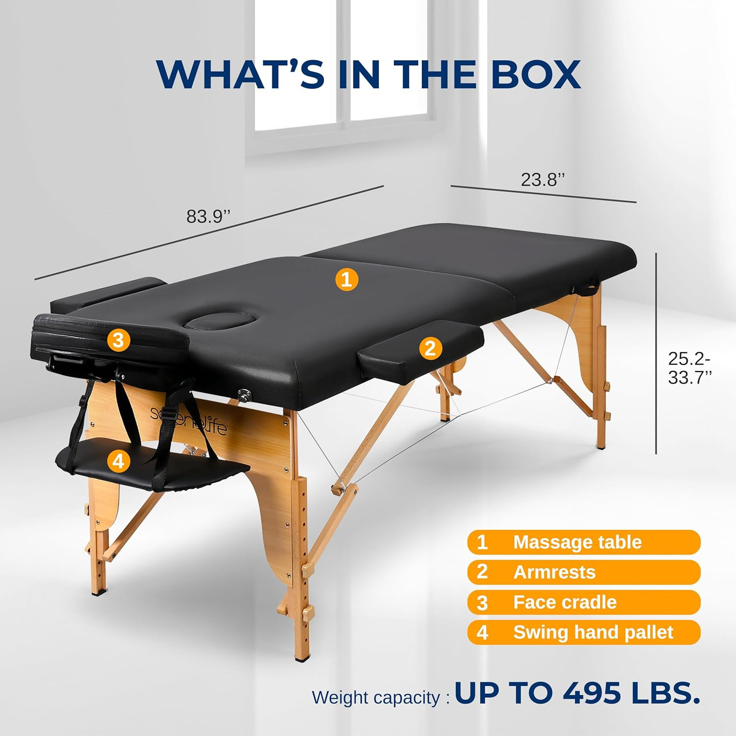 Portable Massage Table 24 Inch, Height Adjustable 3 Sections Massage Bed & Foldi