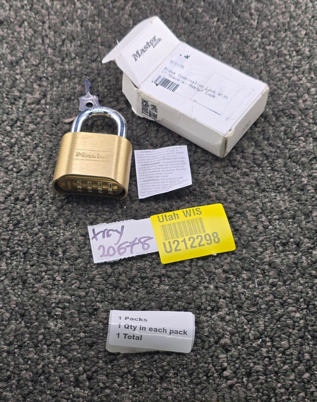 Master Lock 175 4-Digit Resettable Brass Combination Padlock w/ 1-inch Shackle
