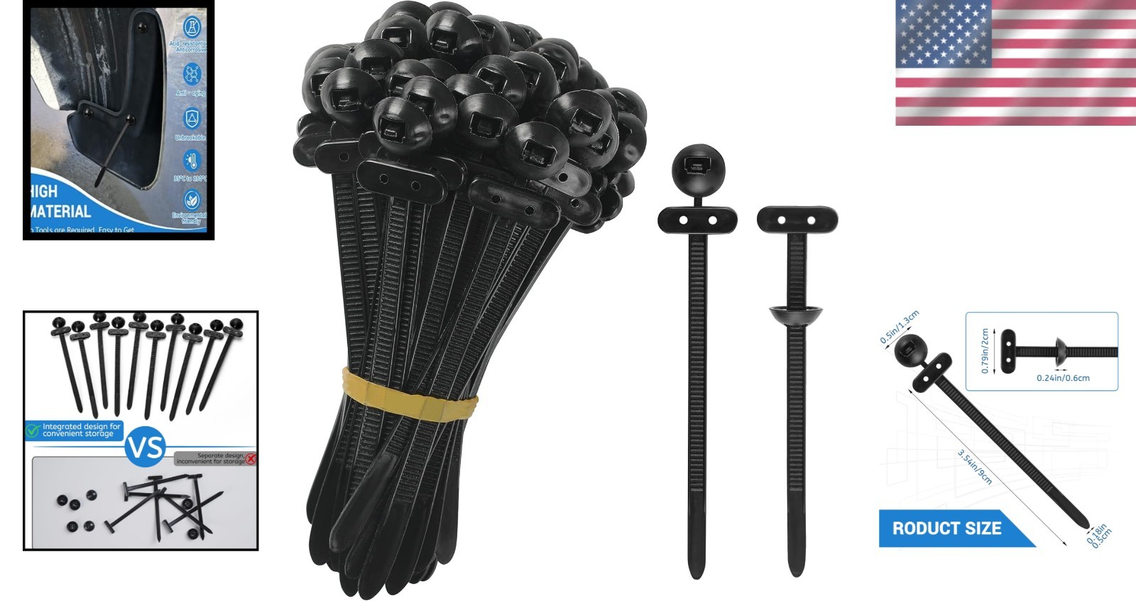70Pcs Nylon Cable Tie Buckle Heavy Duty Self-Locking Zip Ties Holder Pin Button
