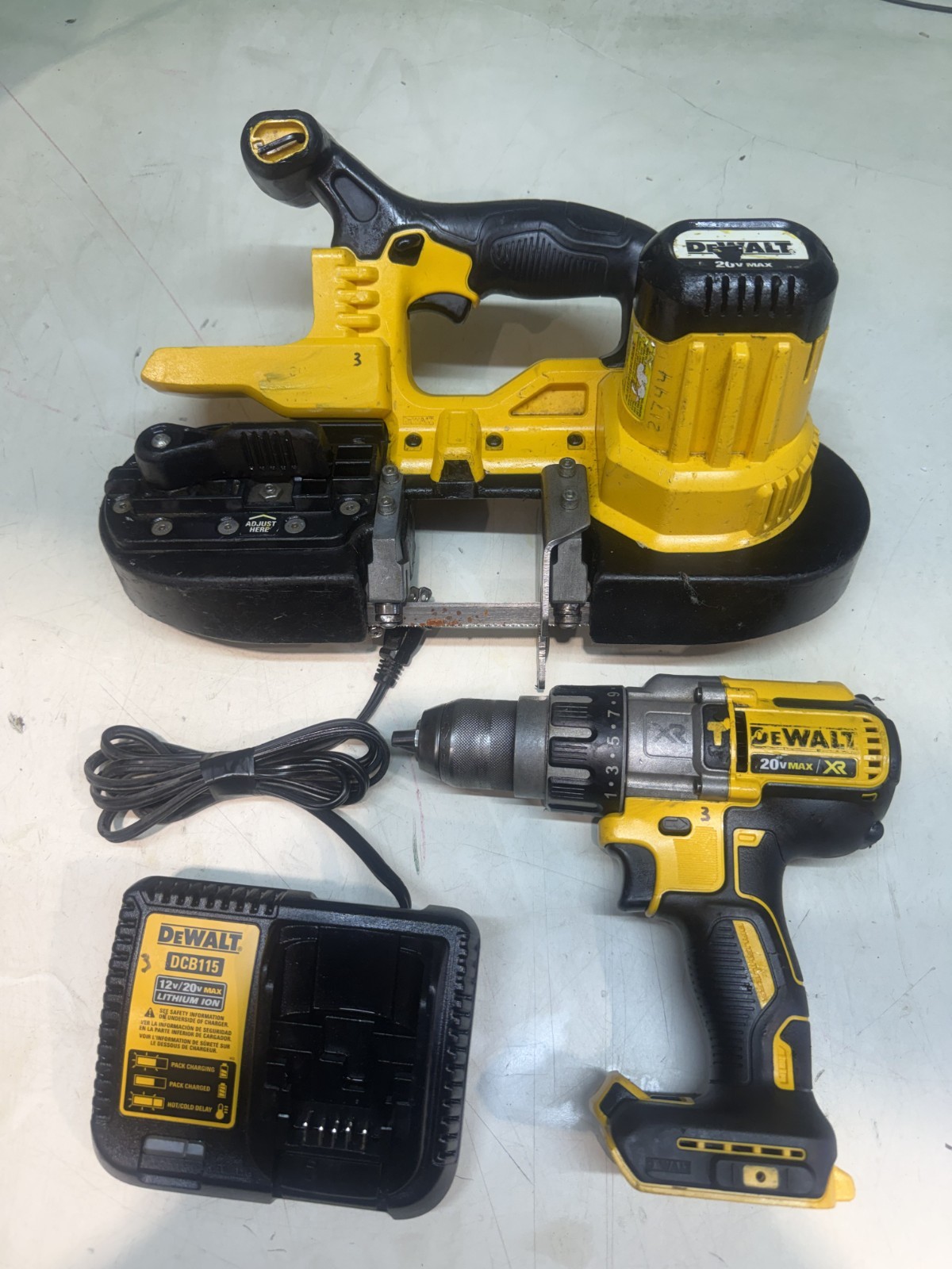 Dewalt DCD996 20V XR 1/2" Cordless Hammer Drill, DCS371 Band Saw, DCB115 Charger