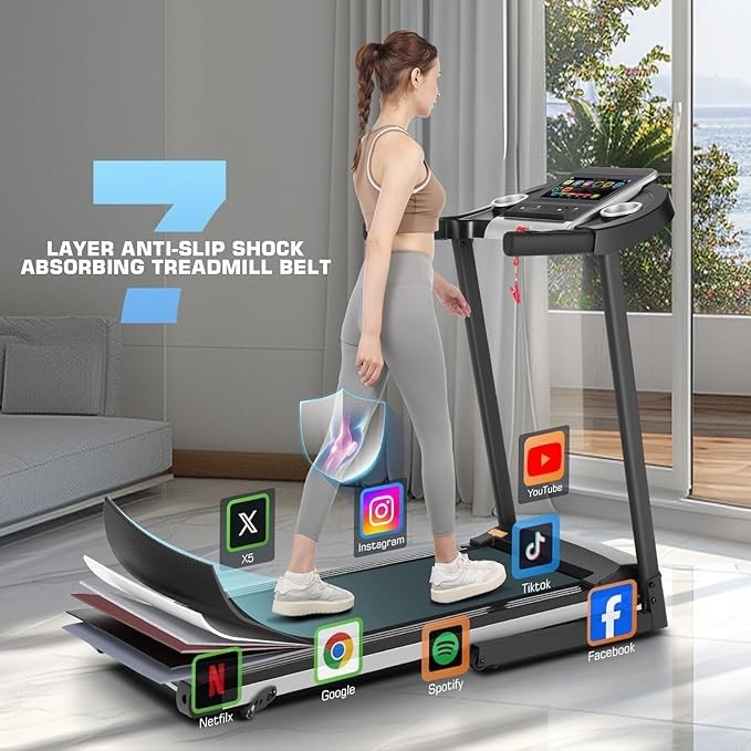 Folding 3.25HP Treadmills for Home Gym Treadmill with Large 10"HD TV Touchscree