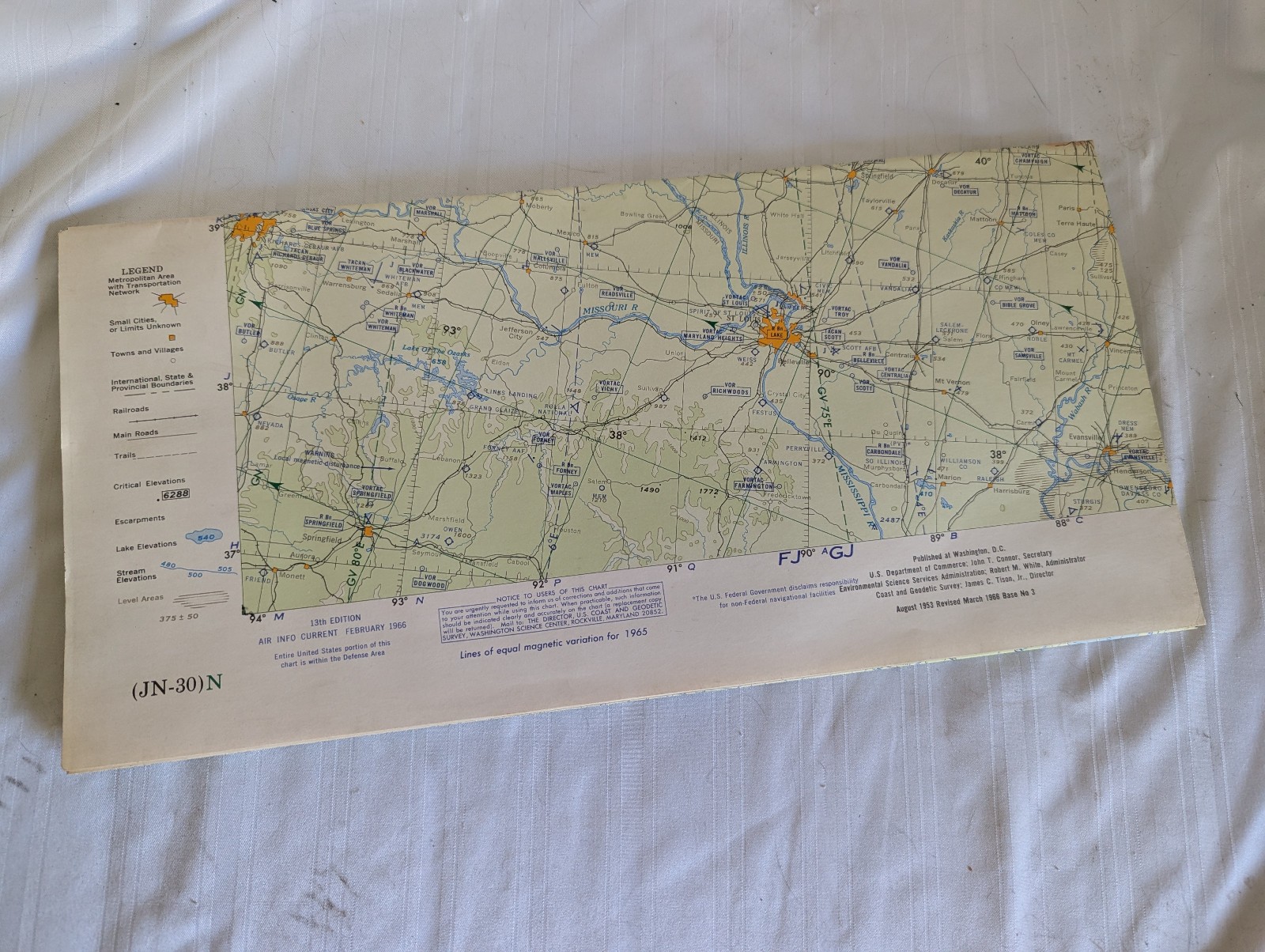Jet Navigation Chart map US Northeast (JN-30) February, 1966