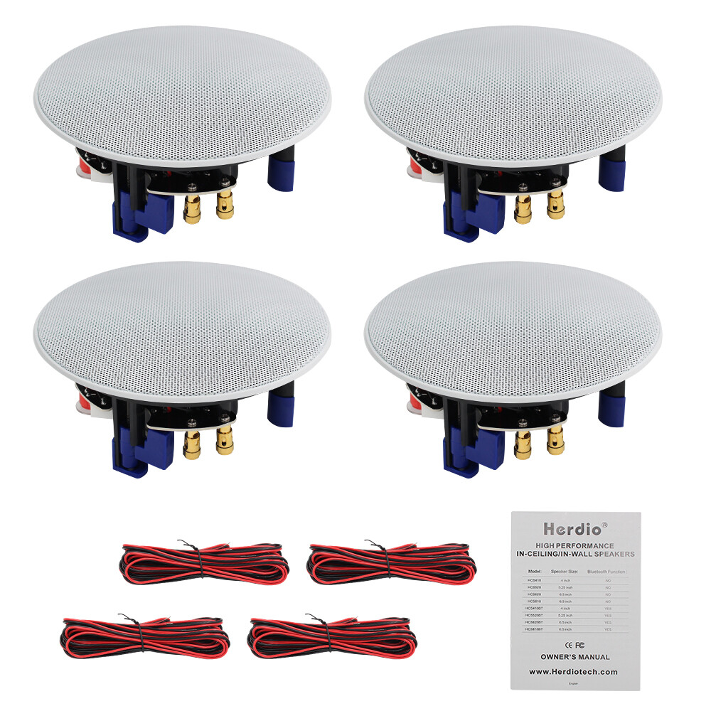 Herdio Bluetooth Ceiling Speakers Wired+4 Channel Amplifier Receiver TheaterHome