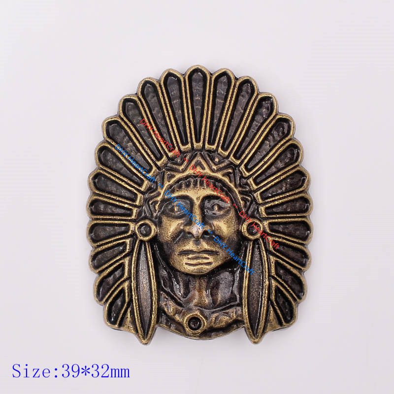 Big 1-1/2'' Biker Indian Headdress Skull CONCHO Screw Back Antique Brass