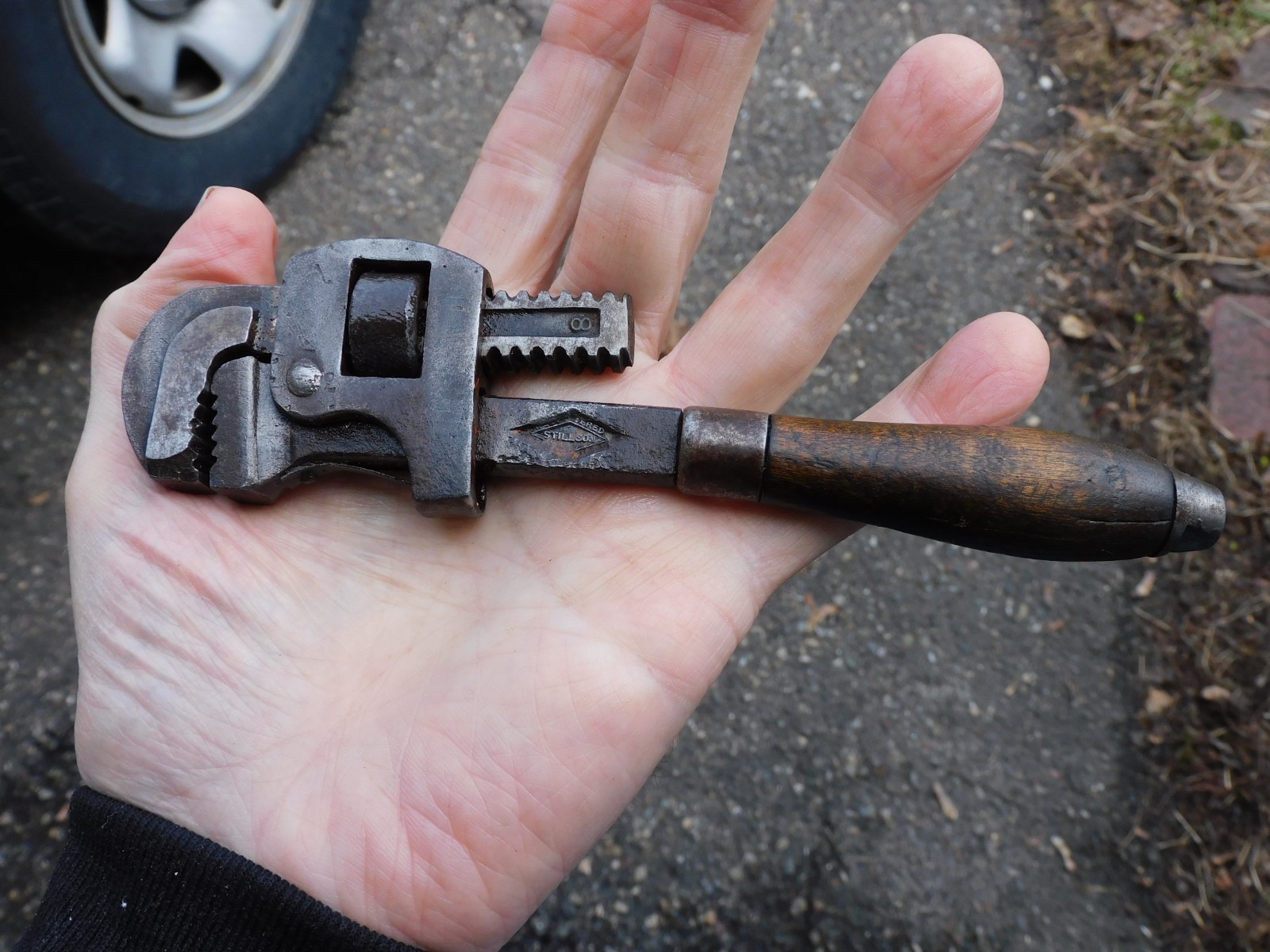Vintage Stillson No 8 Adjustable Monkey Wrench With Wood Handle. Walworth Mfg Co